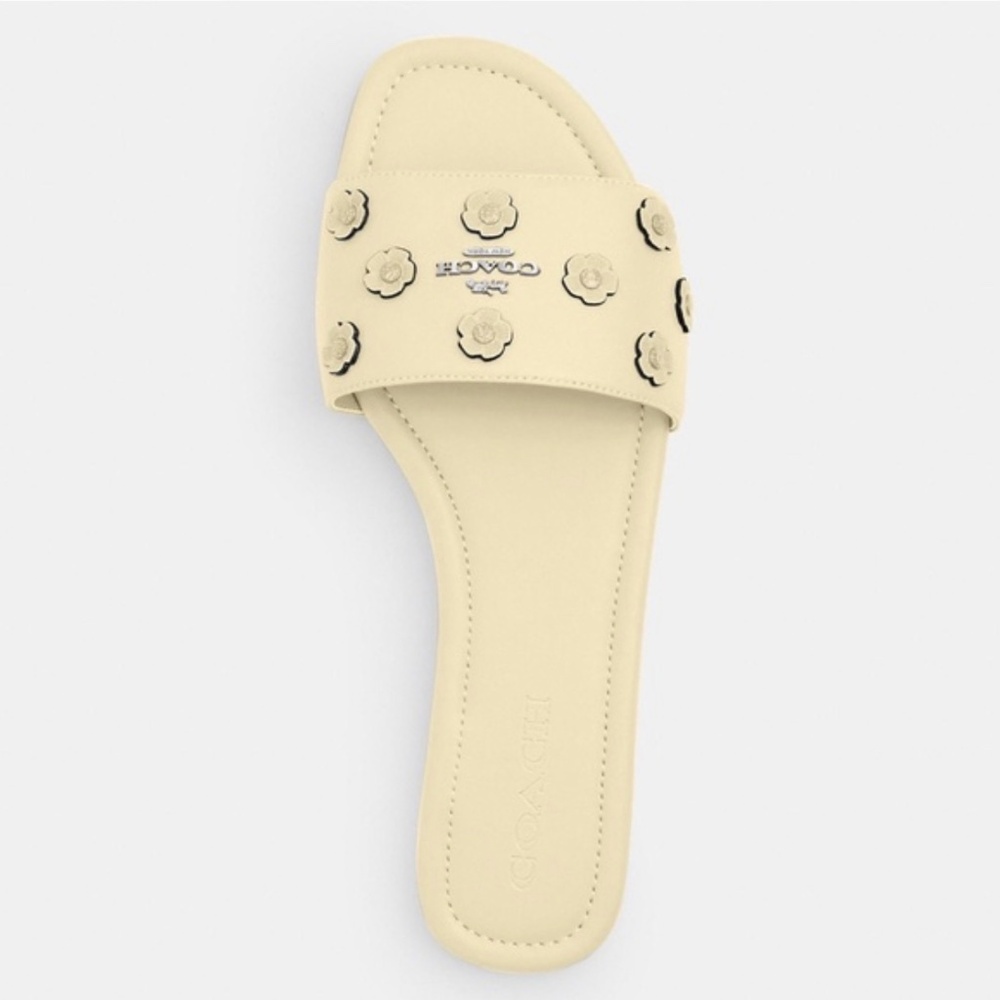 New💛Coach Light Yellow Slide Sandal With Tea Rose